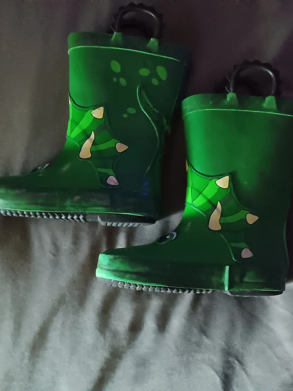 Kids Green Frog Rain Boots with Easy Pull Handles